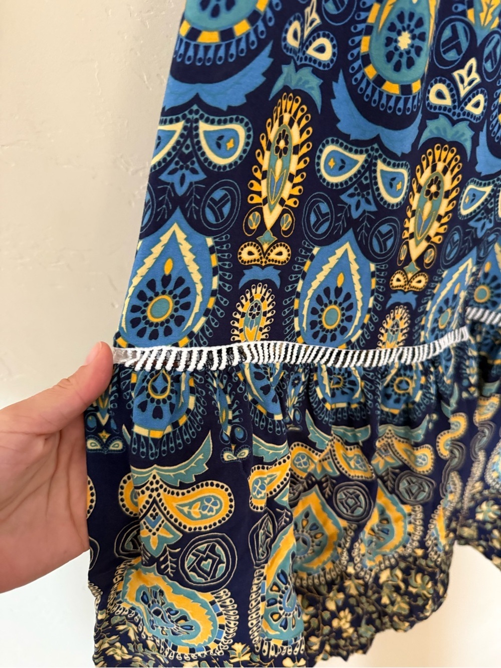 Boho Paisley Maxi Skirt Blue Tiered Festival Cottagecore Peasant Size M - Picture 6 of 8